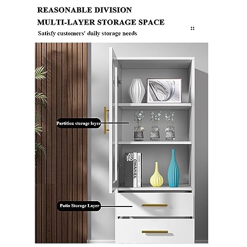 Tall Corner Cabinet with Glass Doors and 2 Drawer, White S71915