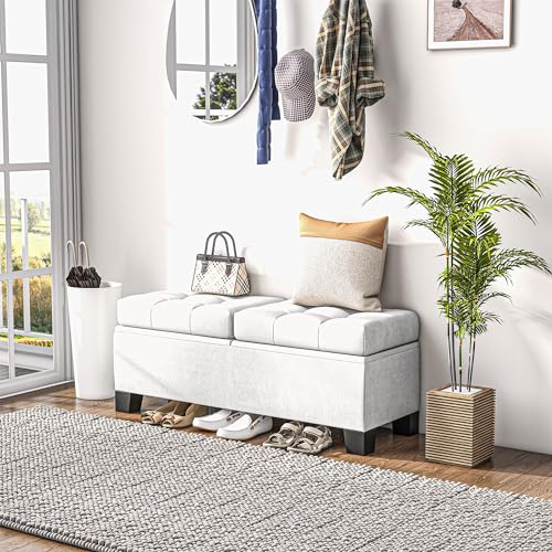 HOMCOM 46" Storage Ottoman Bench, Upholstered with Steel Frame, Gray Z949