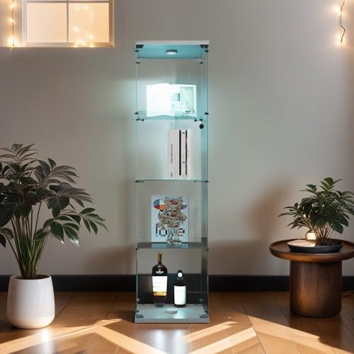 4-Tier Glass Display Cabinet with Metal Lock, Tempered Glass Curio Cabinet S722182