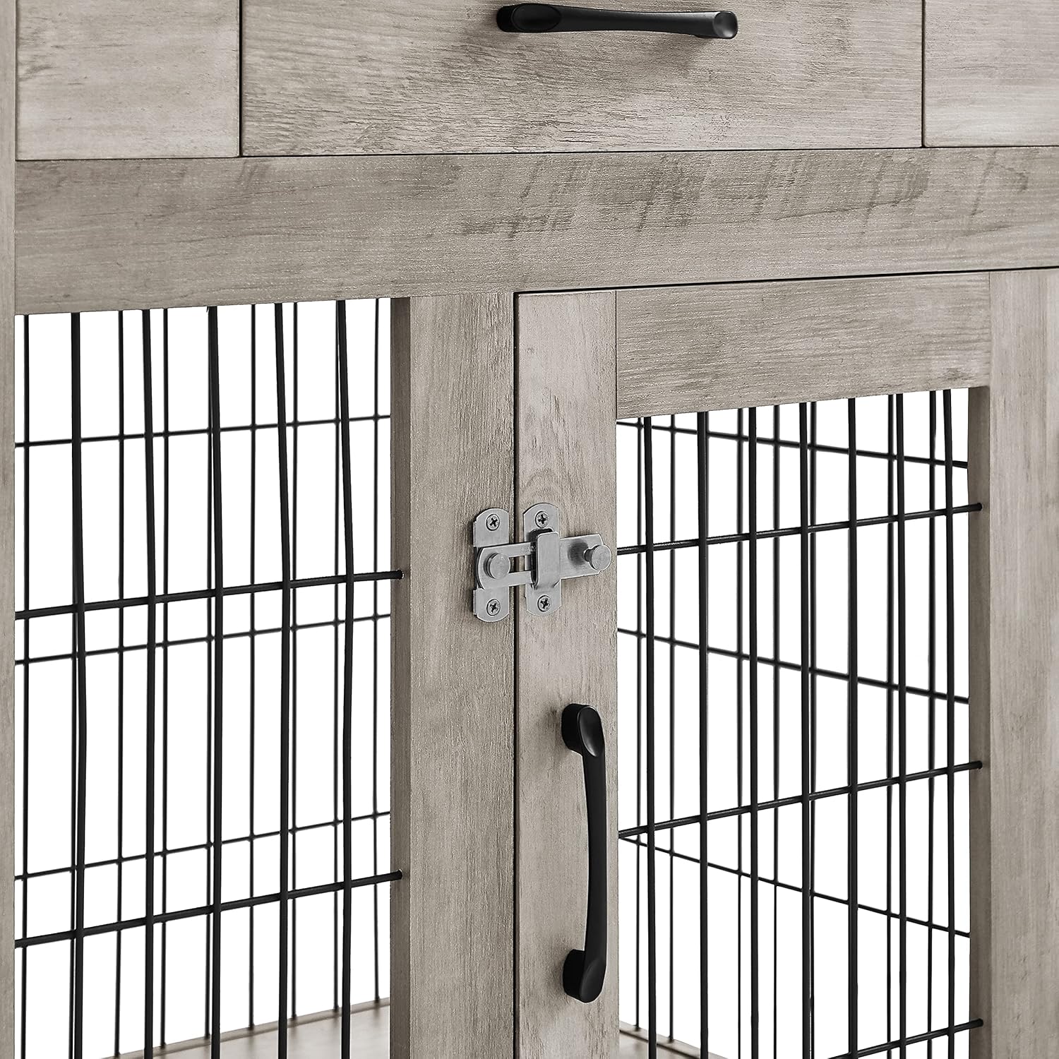 Furniture Style Dog Crate End Table with Drawer, Double Doors, Gray A21004