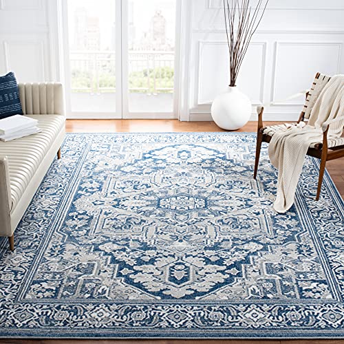 SAFAVIEH Belmont Collection Area Rug - 5'5" x 7'7", Navy & Grey, Oriental Design, Non-Shedding & Easy Care, Ideal for High Traffic Areas in Living Room, Bedroom (BMT134N)