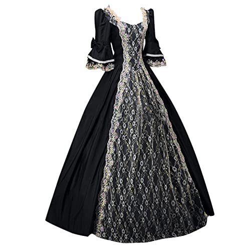 Women Renaissance Medieval Maxi Dress Lace Up Vintage K47879