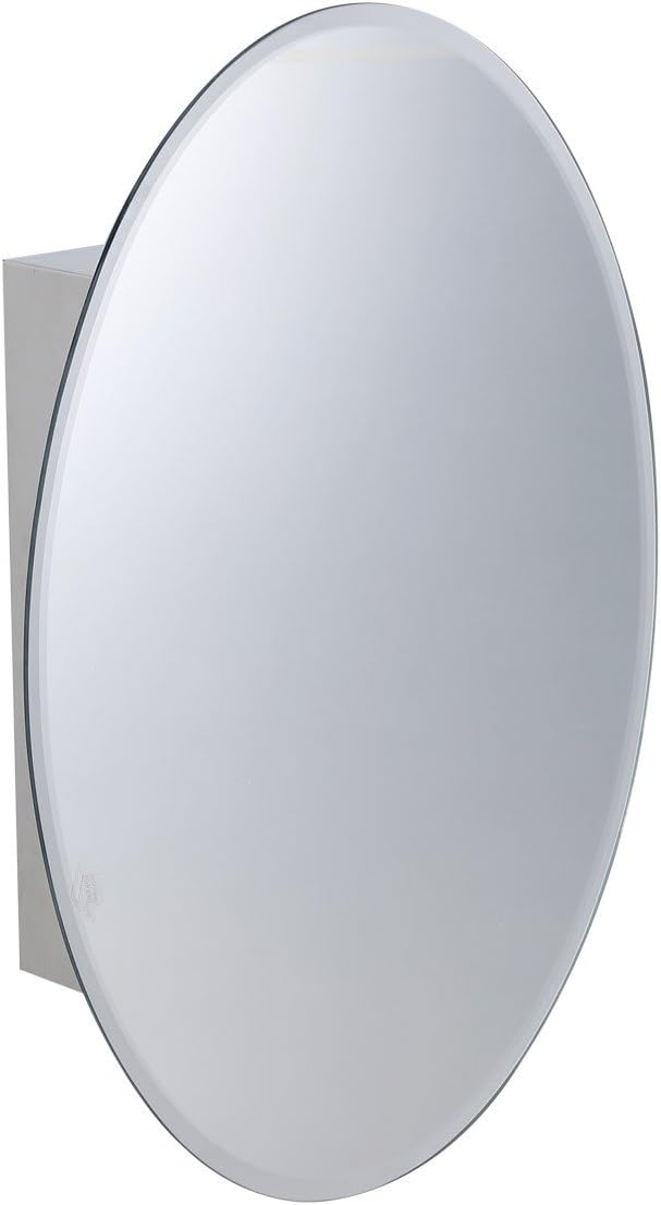 Renovators Supply Manufacturing Oval Wall Mounted Medicine Cabinet Brushed Stainless Steel Bathroom Storage Cabinet with Mirror 26" x 18" Hanging Double Shelf for Medicines or Accessories