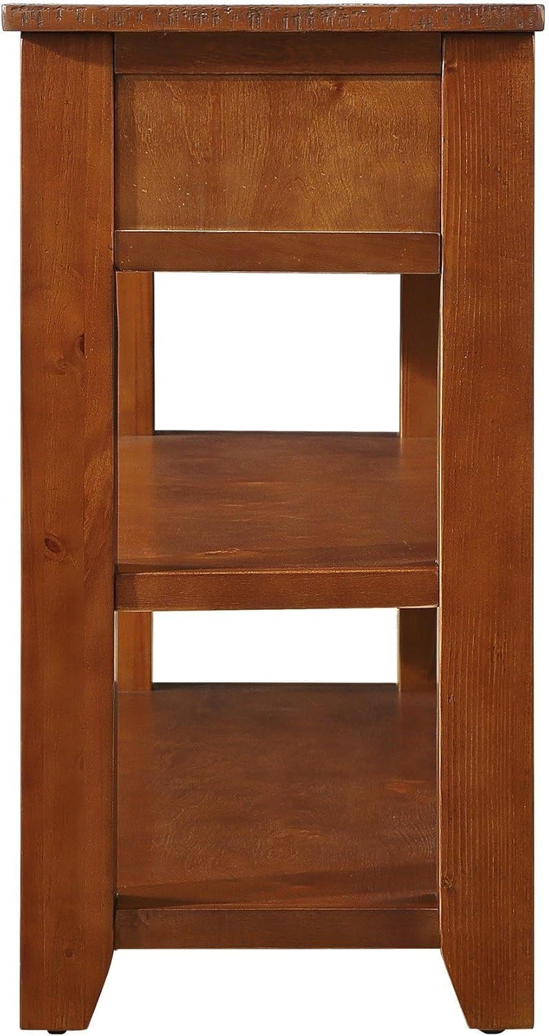 Knocbel Long Console Table with 3 Storage Drawers and Double Bottom Open Shelves, Brown D377