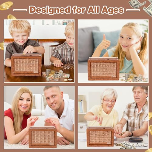 Cash Vault Wooden Savings Box with Money Target and Numbers Z10961