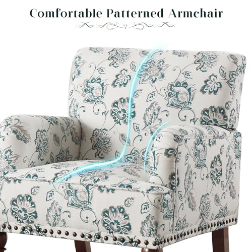 Modern Floral Accent Chair with Arms for Living Room N447
