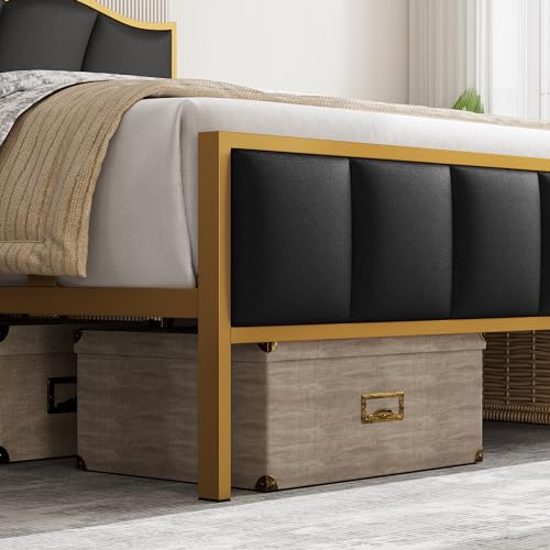King Bed Frame with Headboard, Faux Leather, Tufted, No Box Spring Needed A8278