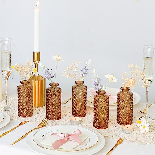 ComSaf Glass Bud Vases Set of 12, Mini Diamond Vases for Centerpieces, Gradient Amber B68600