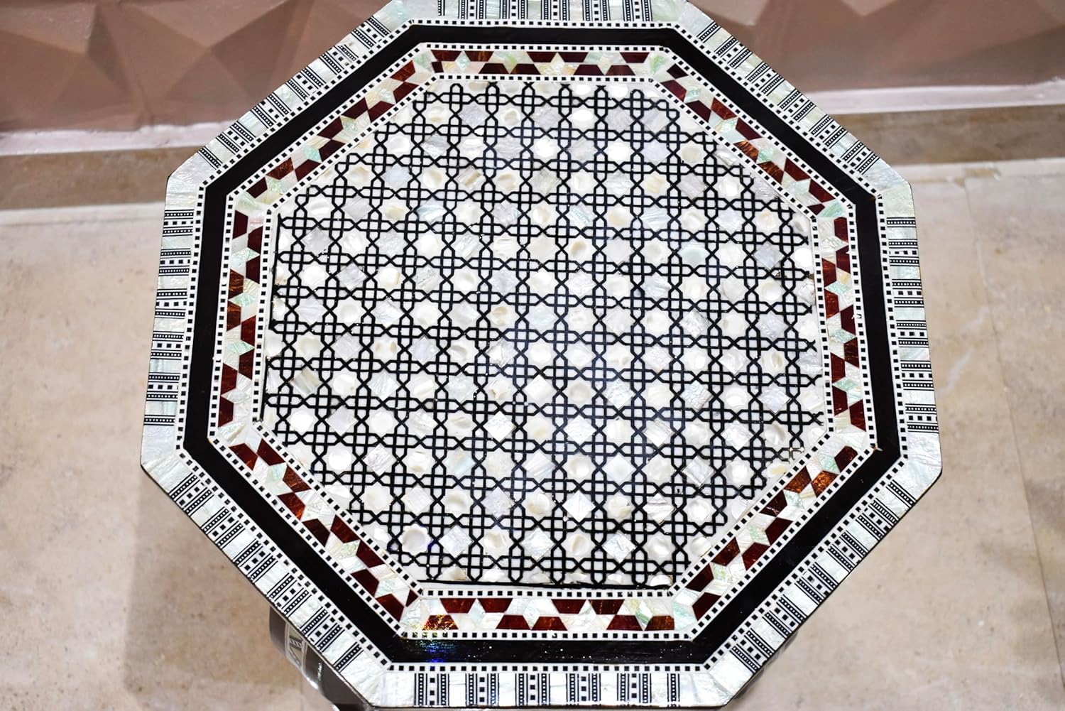 Mother of Pearl Moroccan Wood Octagonal Coffee Table V998