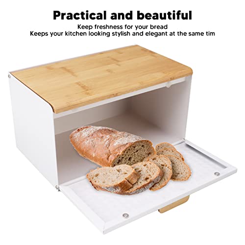 IUIBMI Wooden Bread Box Vintage Large Capacity with Lid White E681577