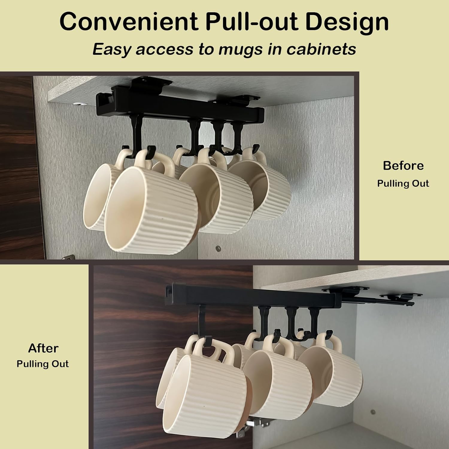 Under Cabinet Mug Holder with 8 Hooks, Black Y1866