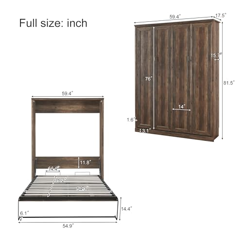 Modern Wooden Murphy Bed Queen - Folding Wall Bed for Guest Room, Study, Office P65985