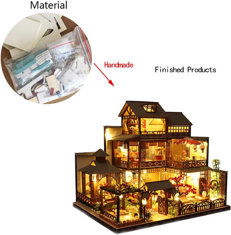 WYD Japanese-Style Wooden Dollhouse Kit with LED Light V95505