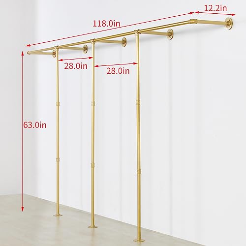 Gold Wall Mounted Clothing Rack with 3 T-Bar Design and Wooden Shelves G810780
