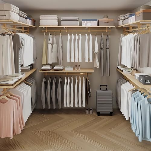 Solid Wooden Clothes Rack with Top Shelf, Wall Mounted Garment Rack, 100cm Z76704