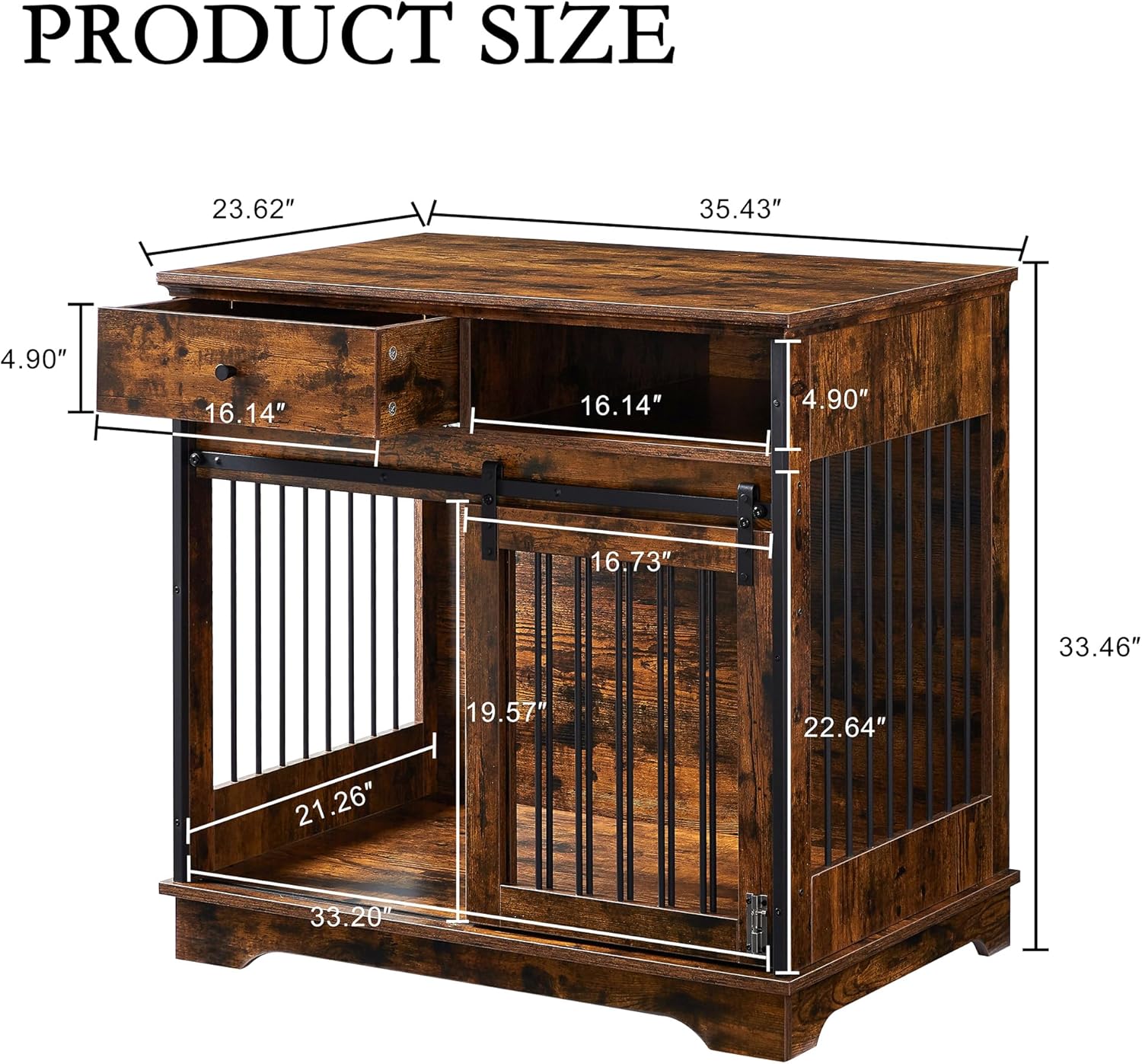 Furniture Style Dog Crate with Sliding Barn Door and Storage Drawers, Rustic Brown B737992