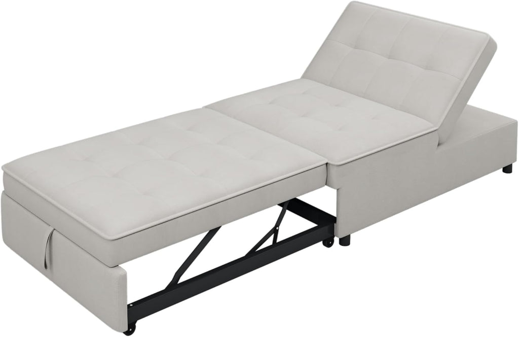 CHARMMA 4-in-1 Sofa Bed Folding Ottoman with Storage Pocket and USB Port, White S909686