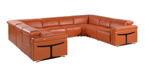Riccardo 8-Piece Italian Leather U-Shaped Sectional Couch with Power Reclining Seats, Dark Grey G909366