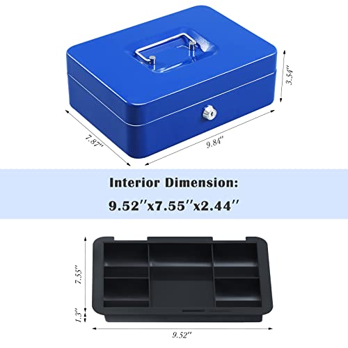 xydled Cash Box with Money Tray and Key Lock, Metal, Black P673433