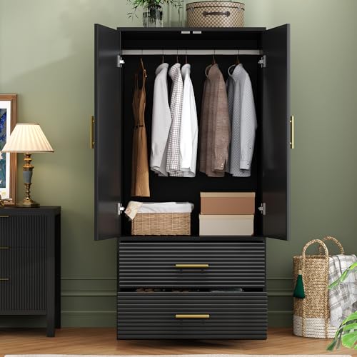 White Armoire Wardrobe Closet with 2 Doors and Drawers K510