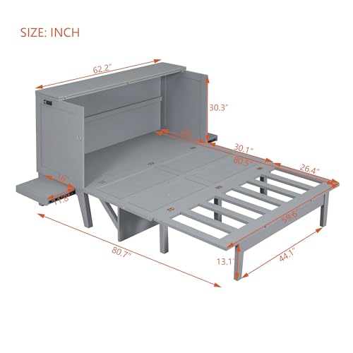 Queen Murphy Bed with USB Port and Foldable Desk, White P3625