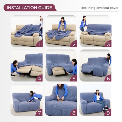 PAULATO BY GA.I.CO. Recliner Sofa Cover - Stretch Polyester Slipcover - Blue Z947