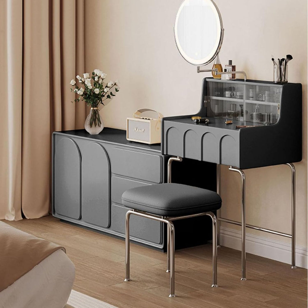 Small Vanity Desk with 3 Lighted Mirror and Storage Shelf, Black H285