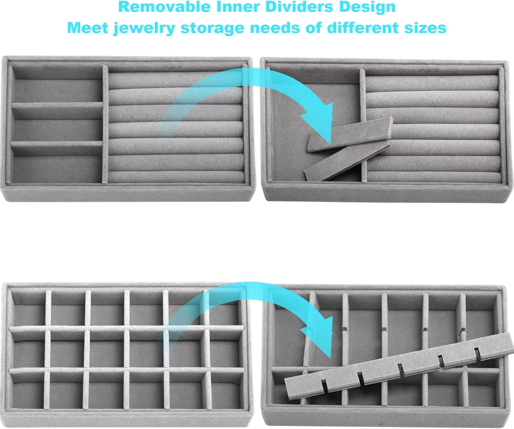 Stackable Jewelry Organizer Trays for Drawers with Removable Dividers X49693