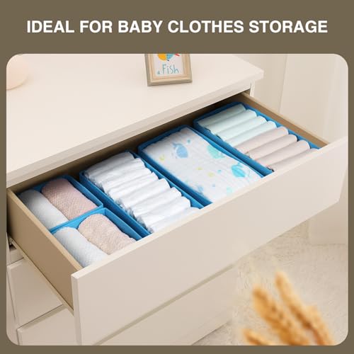DIMJ Drawer Organizer Clothes, Set of 4 Foldable Fabric Dividers, Light Grey L613