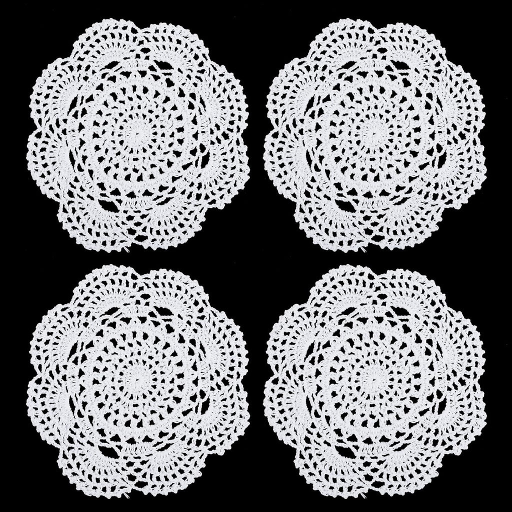 4 Pcs Lace Cotton Doilies Round Crochet Table Placemats Handmade Dining Plate Mat Countertop Woven Hot Pad Kitchen Table Decoration for Party Wedding Decor Christmas Hot Dishes