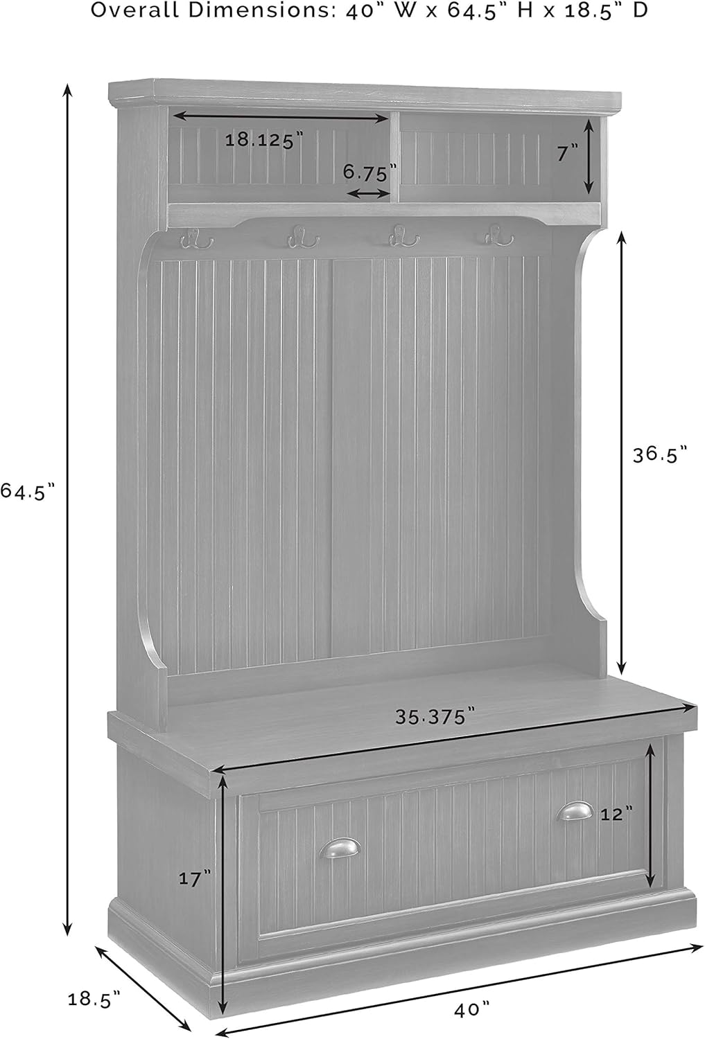 Crosley Furniture Seaside Hall Tree with Coat Rack and Shoe Cabinet, Distressed Gray B83567