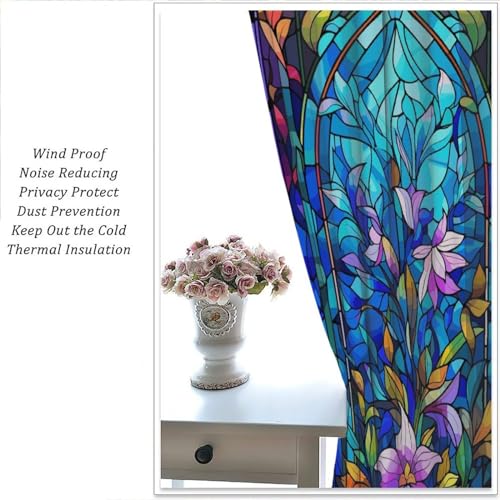 Stained Glass Abstract Flowers Curtains with Rod Pocket 42x63in 2 Panels K788297