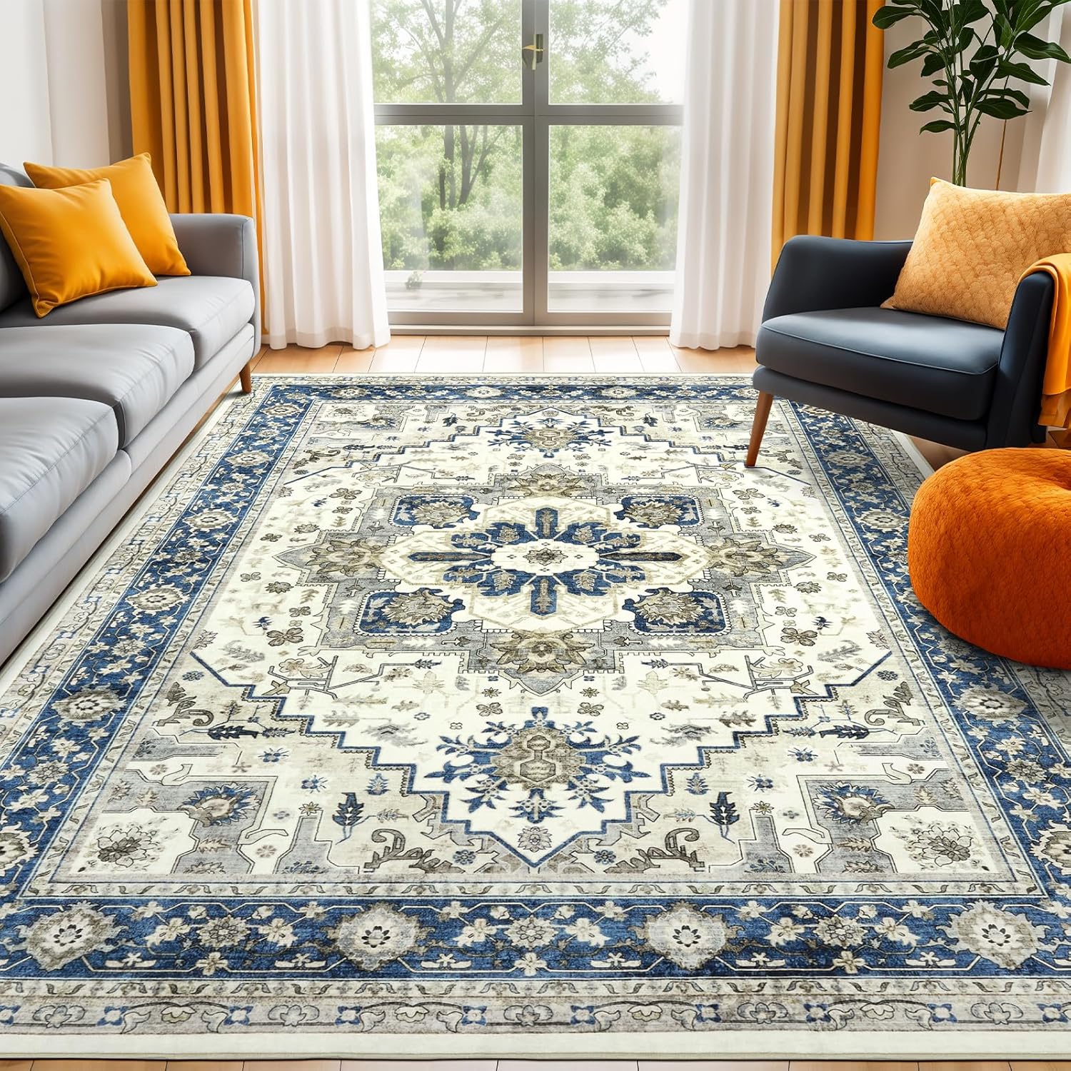 Vintage Washable Area Rug 10x14 for Living Room C1476