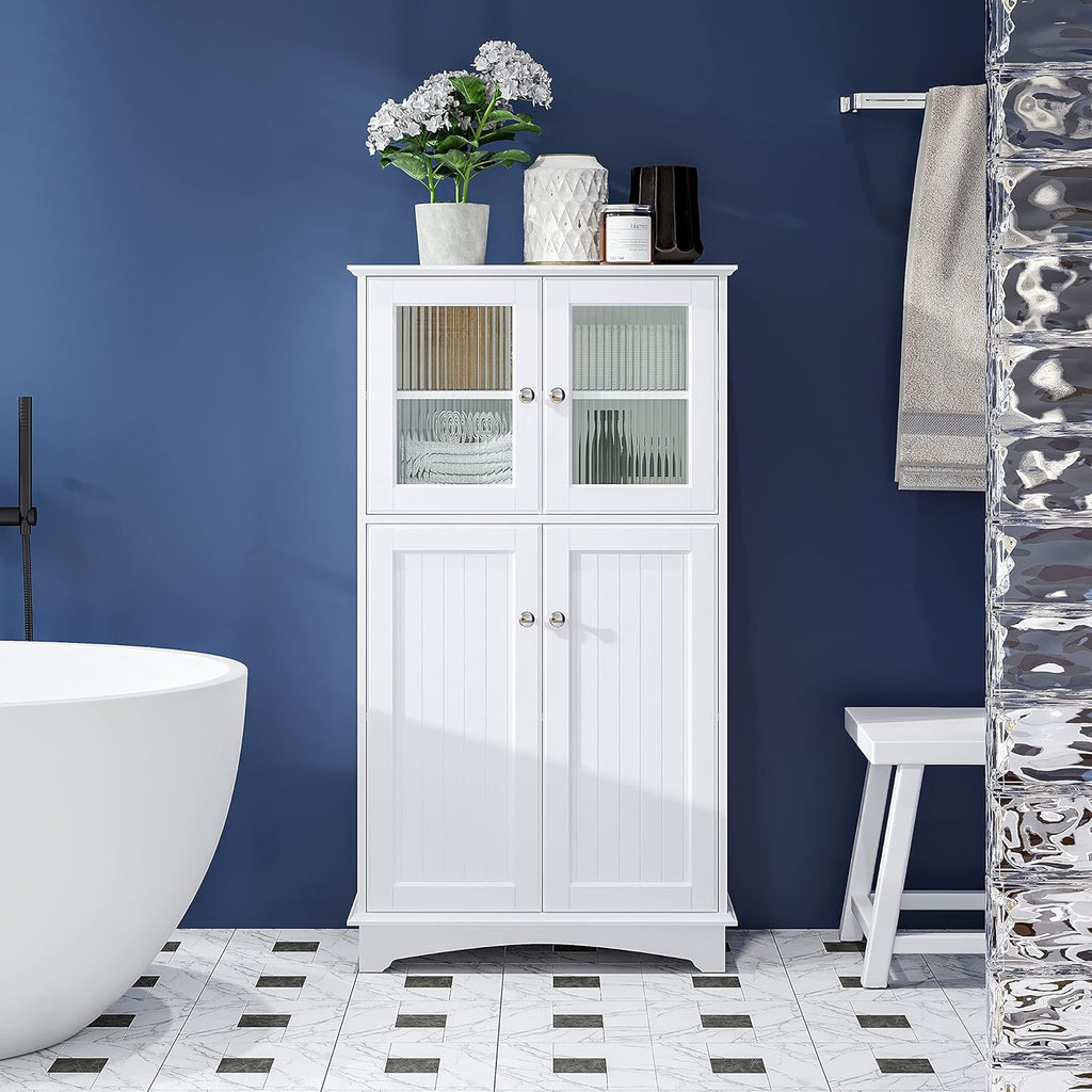 Spirich Bathroom Storage Cabinet, Free Standing Wood Floor Cabinet, White Q59036