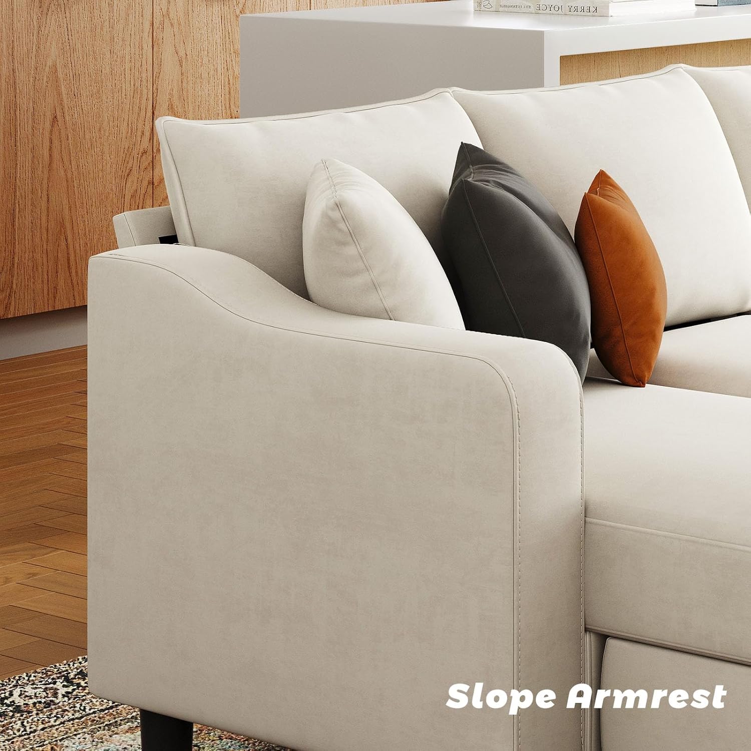 Belffin U Shaped Sectional Sofa Velvet with Reversible Chaises and Ottomans, Beige P2819