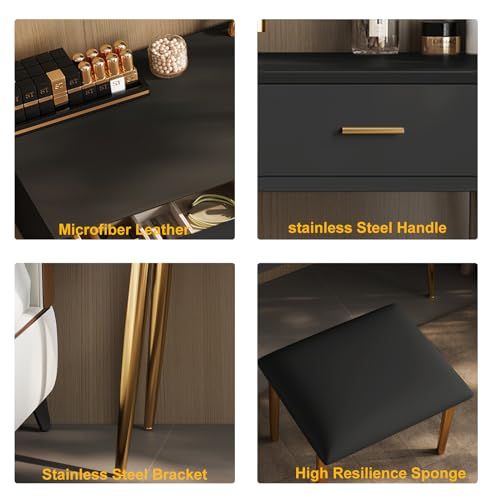 Vanity Desk Set with 360° Rotating Mirror and Lights, 2 Drawers, Stool - 31.5in Black V740779