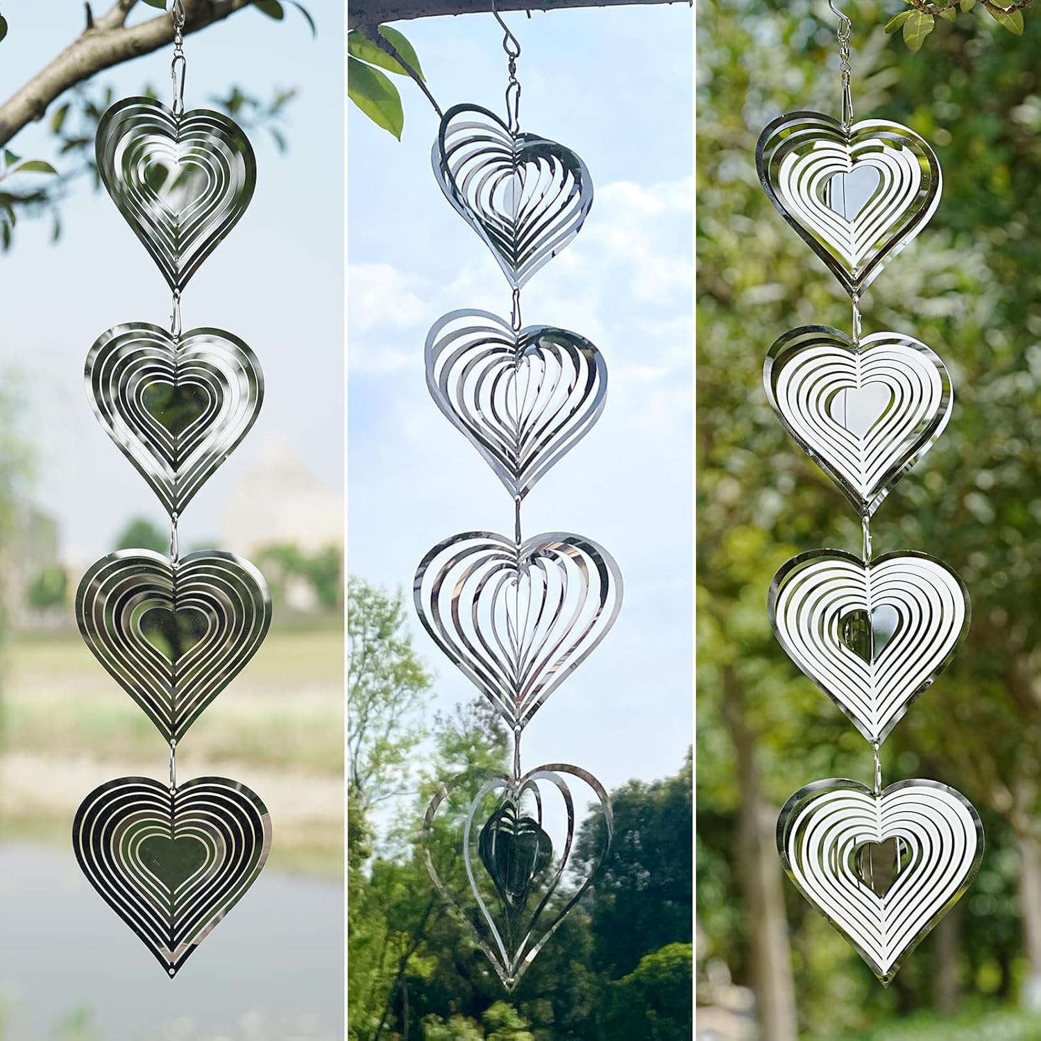 Metal Bird Scare Devices Outdoor, Double-Sided Reflectors, Heart Wind Spinners for Yard Garden Decor R883501
