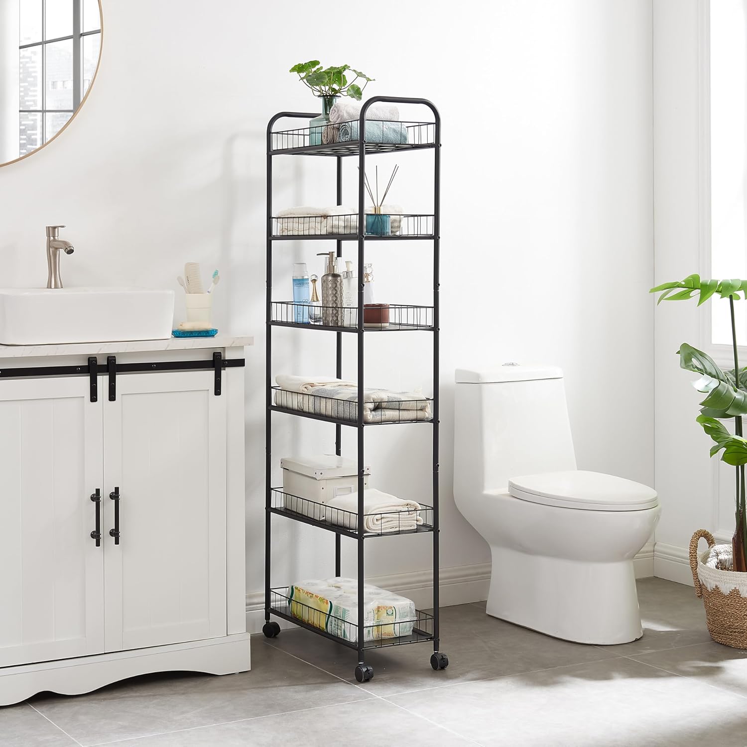 6-Tier Rolling Slim Storage Cart with Wheels for Kitchen Bathroom Laundry L4545
