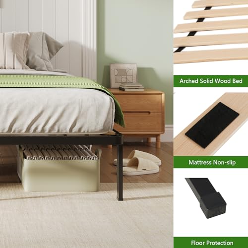 Foldable Metal Bed Frame Twin Size with Underbed Storage Black V497