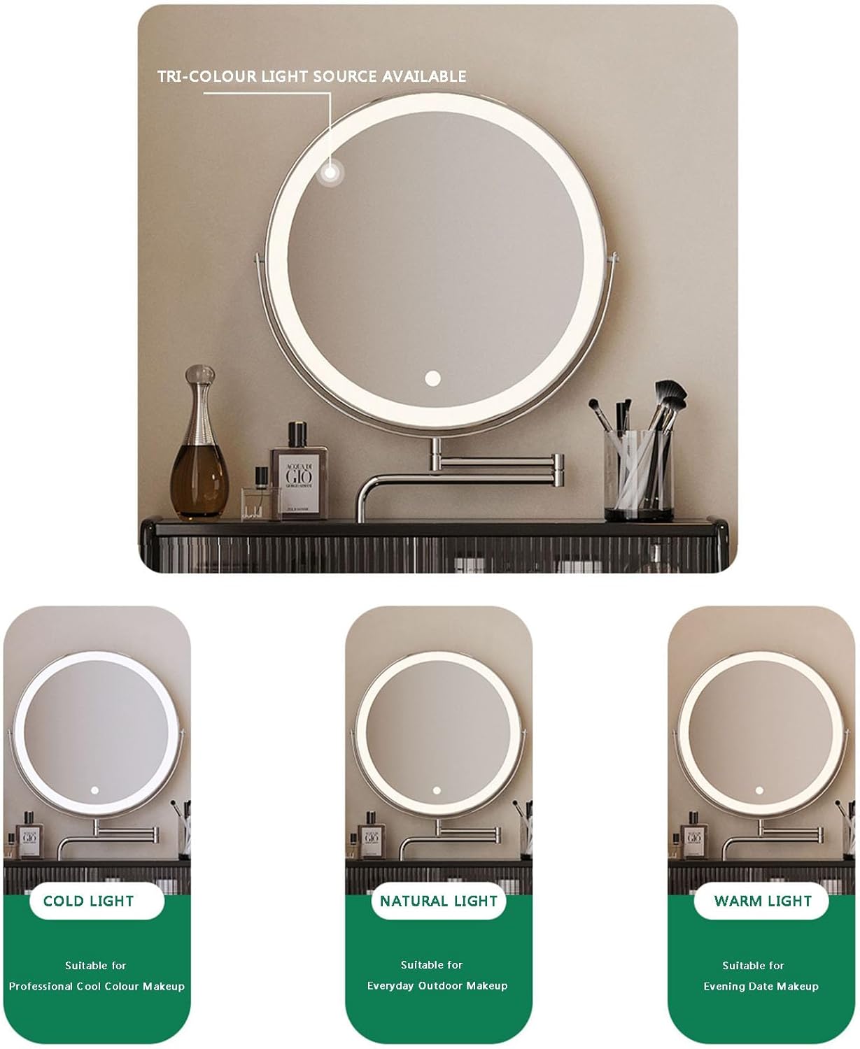 Small Vanity Desk with 3 Lighted Mirror and Storage Shelf, Black H285