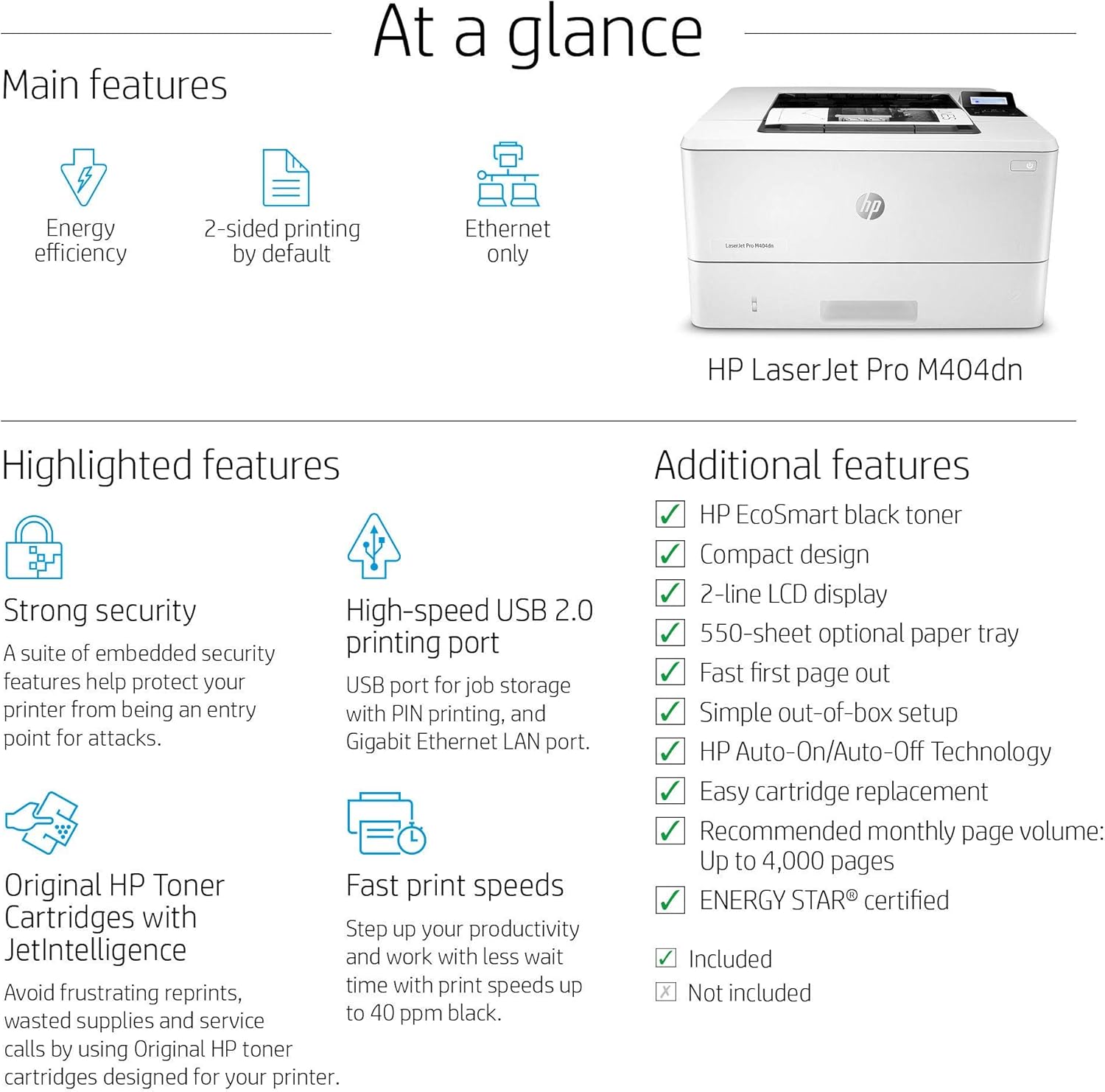 HP Laserjet Pro M404dn Monochrome Laser Printer with Ethernet & Double-Sided Printing (Renewed) V865834