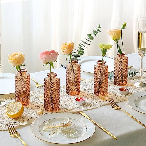 ComSaf Glass Bud Vases Set of 12, Mini Diamond Vases for Centerpieces, Gradient Amber B68600