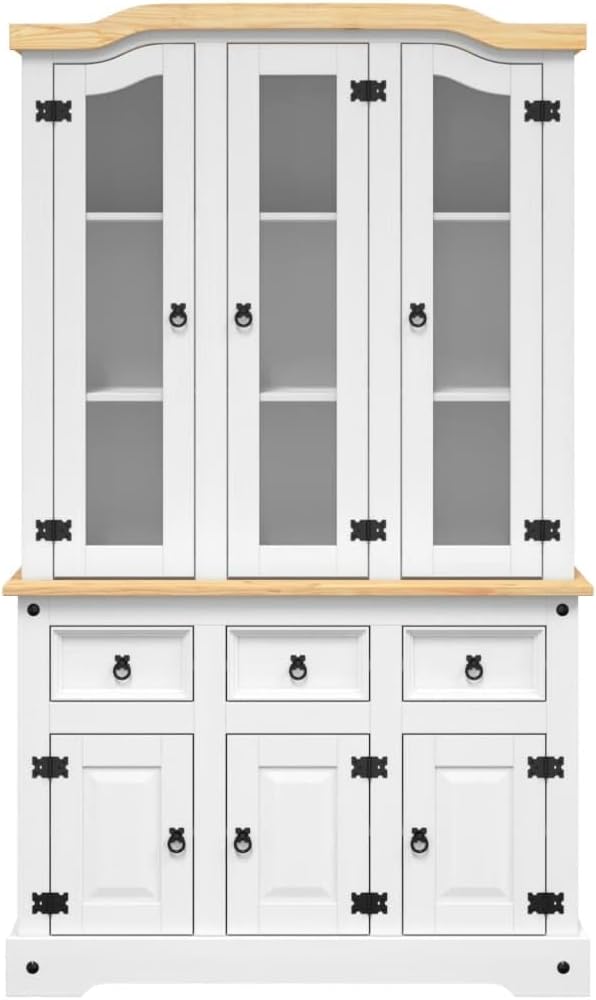 Kitchen Pantry Storage Cabinet, Freestanding Hutch with 3 Drawers and 6 Doors, White H8218