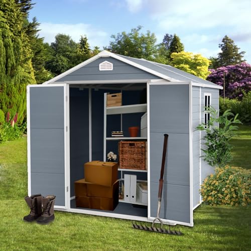 Resin Outdoor Storage Shed 8x6ft with Lock, Grey A56953