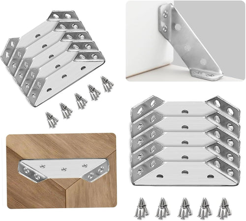 10 Pack Universal Stainless Steel Furniture Corner Connector with Screws, Corner Brace Angle Corner Bracket for Shelves Wood Furniture Chair Drawer Cabinet