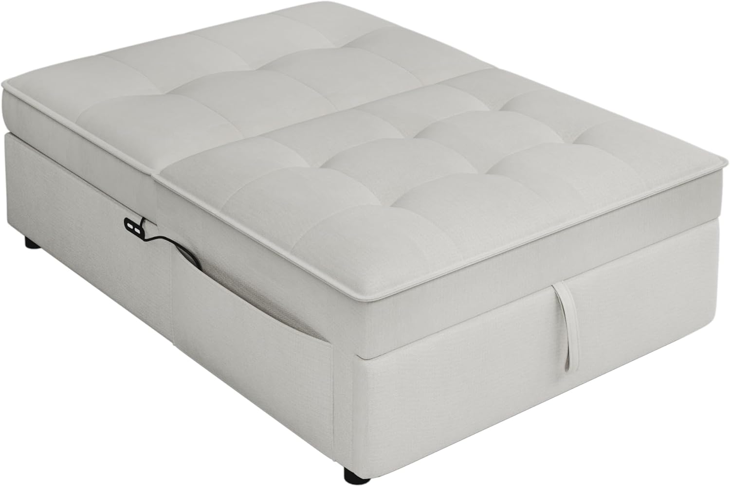 CHARMMA 4-in-1 Sofa Bed Folding Ottoman with Storage Pocket and USB Port, White S909686