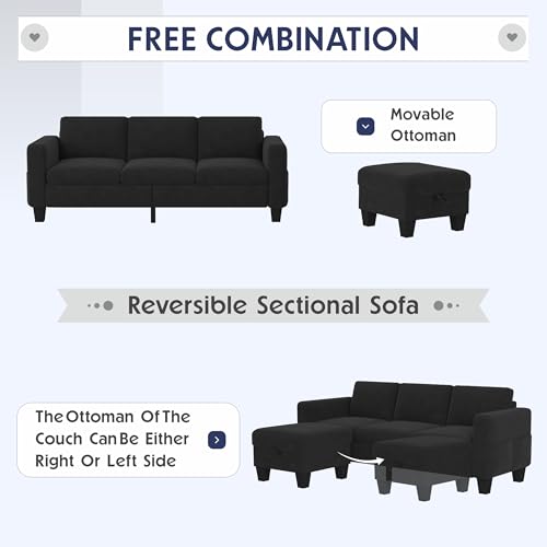 Convertible Sectional Sofa Couch Beige with Storage Ottoman S7169