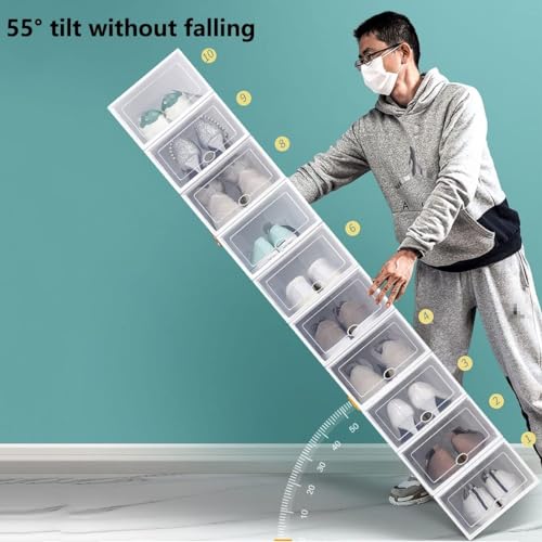 Foldable Clear Shoe Boxes with Lid, Dustproof Shoe Organizer W26868