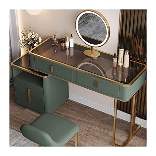 Modern Minimalist Wood Makeup Table with LED Mirror and Cabinet S37569