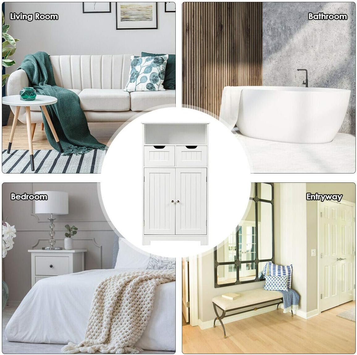 Freestanding Bathroom Floor Cabinet with 2 Drawers and 2 Doors White C559814